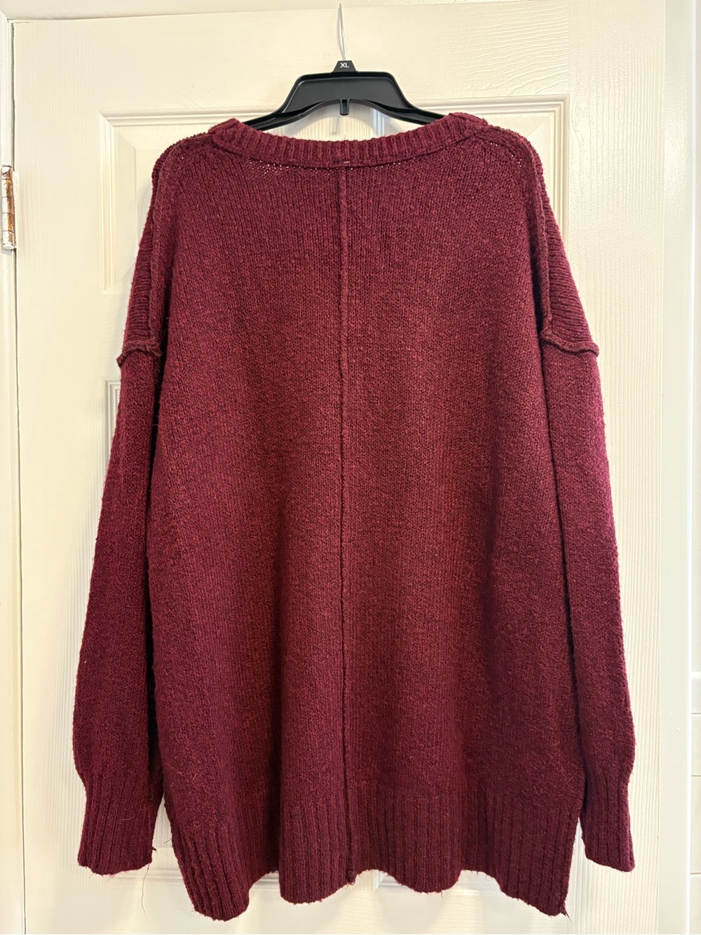 Free People Deep Burgundy Oversized V-Neck Sweater - Picture 6 of 14